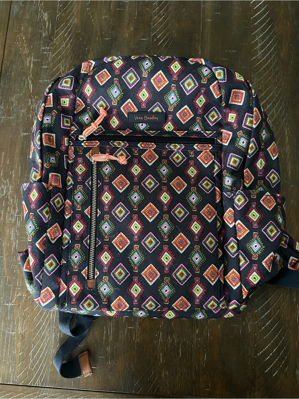 Vera Bradley Lighten Up Navy Backpack with Multicolor Diamond Print